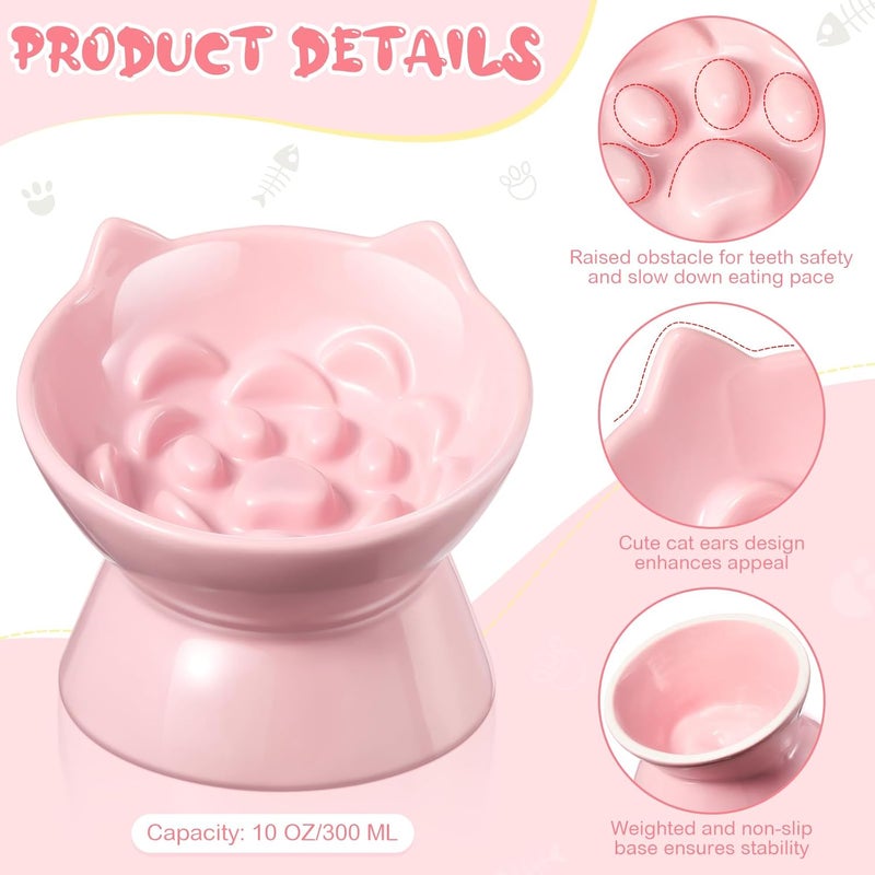 Funnymoom 2 Pcs Ceramic Elevated Slow Feeder Cat Bowl Cute Tilted Anti Vomiting Raised Cat Bowl for Dry Wet Food and Water Easy to Clean High Edge Pet for Small Dogs(Pink, Blue) - Image 3